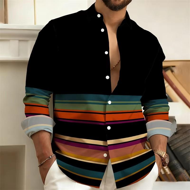 Autumn Winter Men Long Sleeve Stripe Long Sleeve Shirt Tops