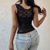 Women'S Ruffle Trim Crop Top – Sleeveless Lace Insert Keyhole Front Tie Bow Slim Fit Sexy Y2K Summer Vest Top
