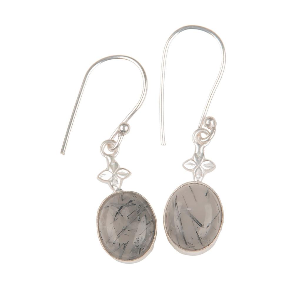 Black Rutile Gemstone 925 Sterling Silver Handmade Jewelry Hook Earrings 1.30" EE-6-26