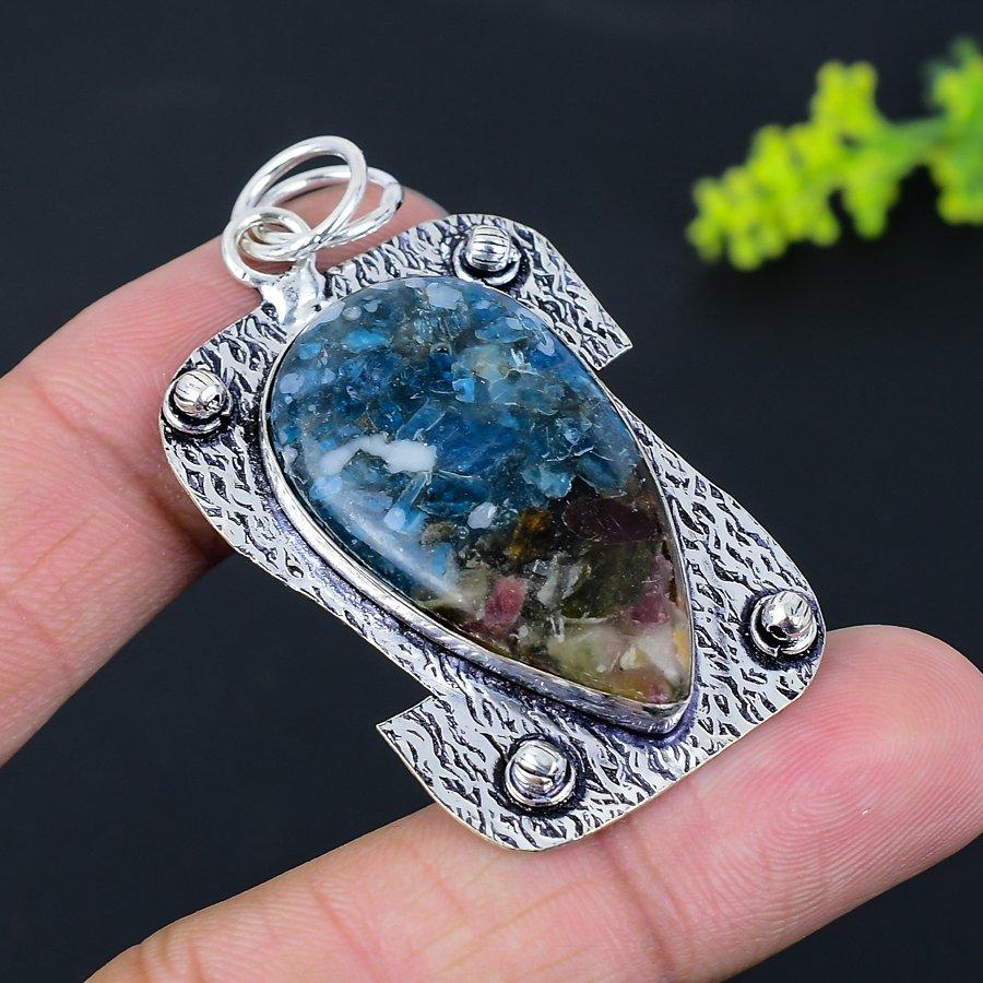 Watermelon Tourmaline Gemstone 925 Sterling Silver Jewelry Pendant 2.36" J2y08
