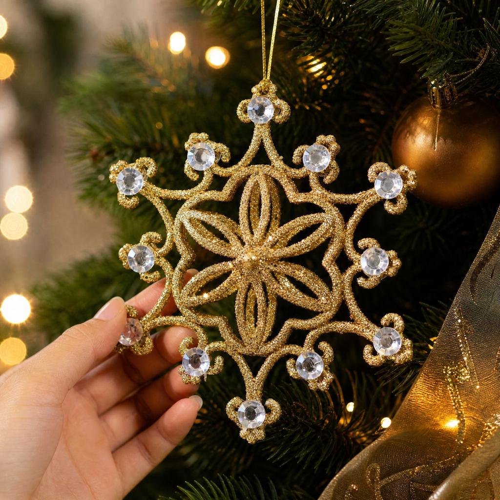 Weihnachtsschneeflocken-Anhänger, Glitzernde Hohl-Hängedekorationen für Baum und Feiertagshaus-Dekoration