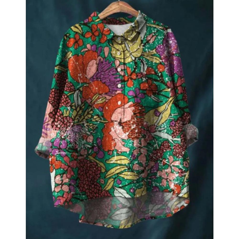 Stampa Floreale Vintage Deliziosa Camicia Casual in Lino