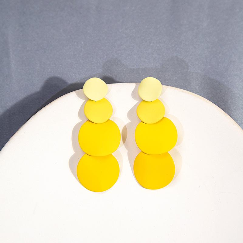 Korean Geometric Macaron Color Round Tassel Earrings for Women
