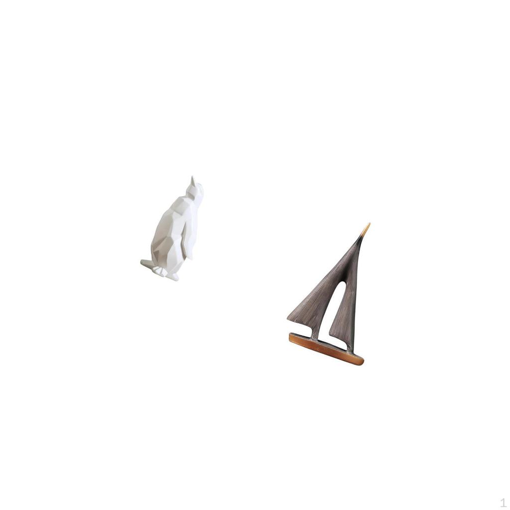 Penguin Sailing Sculpture Collectable Craft Decorative Ornament Resin Animal Statue Sailboat Model