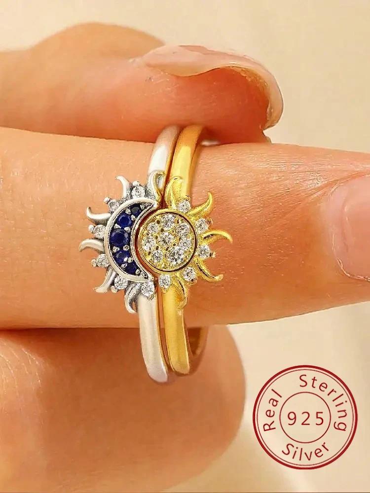 925 Sterling Silver Classic Sun Moon Zircon Ring Set For Women Engagement Wedding Party Fashion High Quality Fine Jewelry