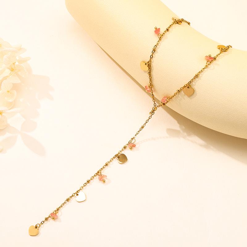 

Elegant Y-Chain Necklace: Stainless Steel & Natural Stone Peach Heart Sweater Chain for Women - Titanium Luxury