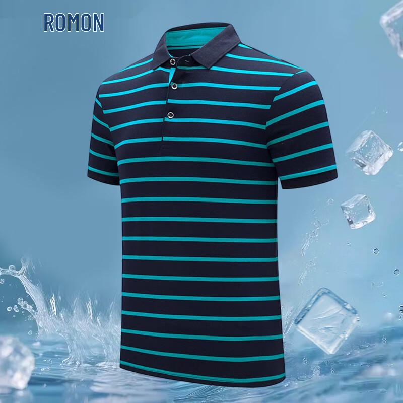

ROMON Men s Striped Short Sleeve Polo Shirt XL