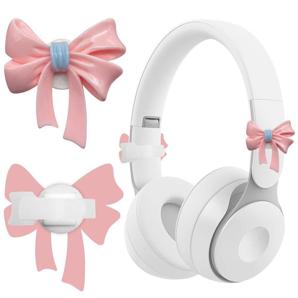 2PCS Cute Bow Shape Headphone Decorations Silicone 3D Earphone Charms Gift Easy To Install Headset Attachment Girls