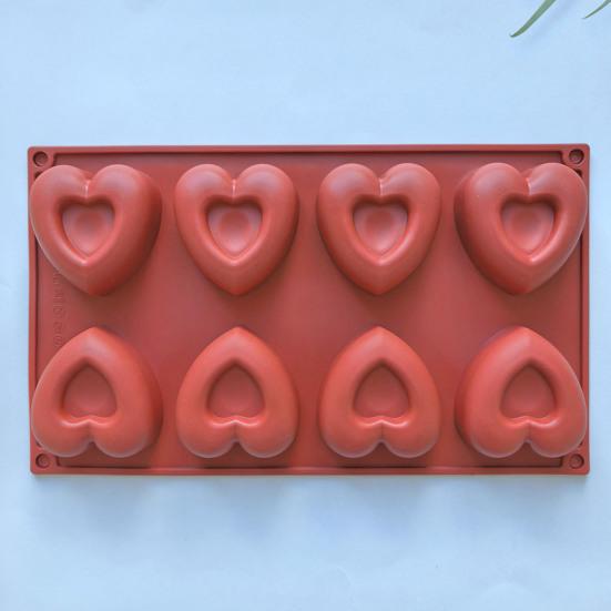 Heart Shape Silicone Mold 8-Cavity Chocolate Cake Soap Candles Mold Flexible Easy Release Baking Mold Kitchen Home Bakery Restaurant Cooking Tools
