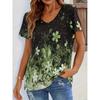 Summer V-neck 3D Petal Printed Top Fashionable Casual Short Sleeved Women's T-shirts