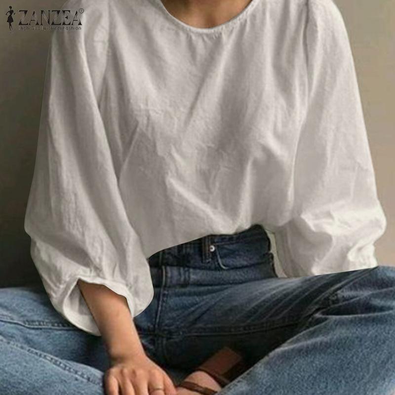 

ZANZEA Летняя повседневная женская блузка с круглым вырезом и рукавом 3/4, топы