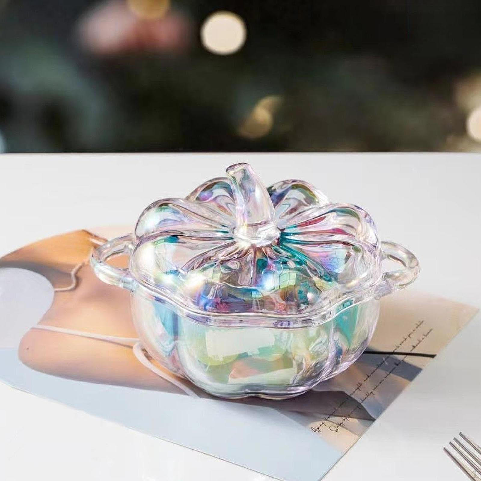 

Glass Candy Dish with Lid Bowl Container Cover Jar Cookie for Coffee Table Wedding Colorful