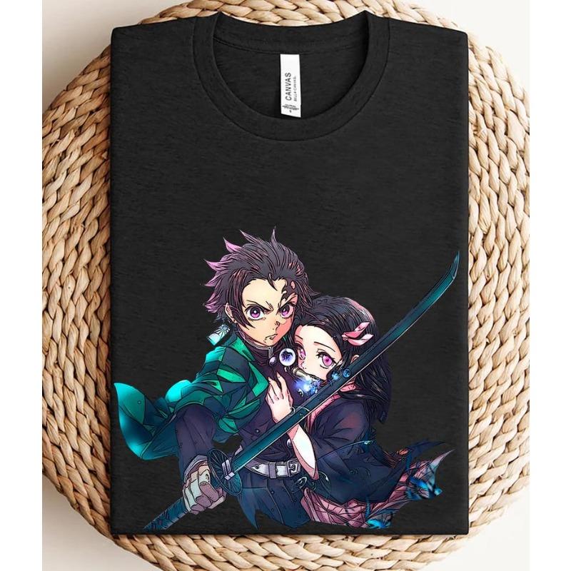 Heißes Tanjiro Demon Slayer Grafikdruck T-Shirt Sonnenatmung Erbe Sommer Neues T-Shirt Mit Ziel brennen Flammen-Schwert Locker Lässig Übergröße Sommer Neues T-Shirt