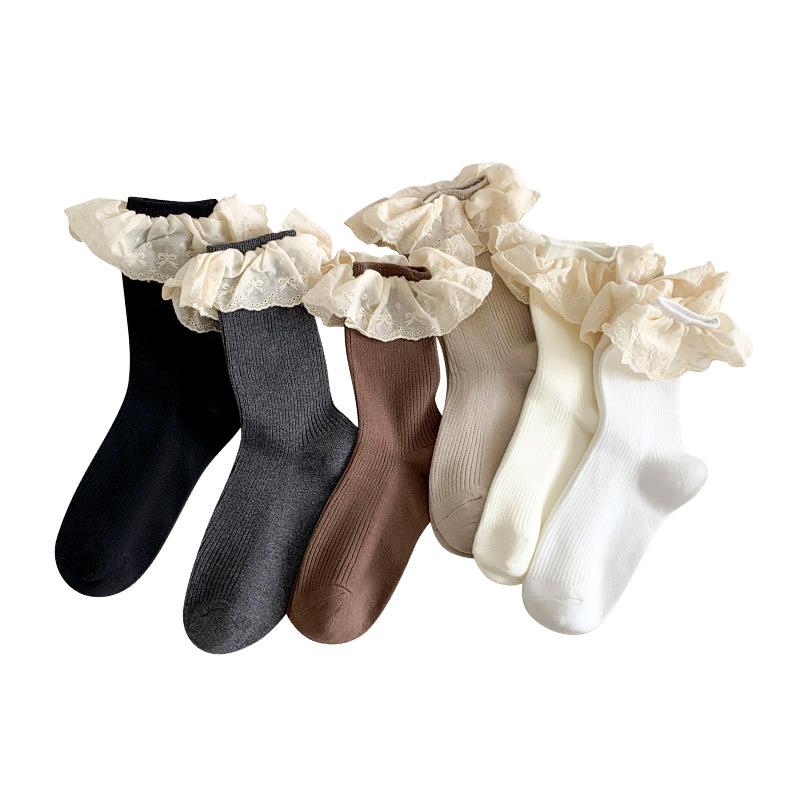 Female Spring and Autumn Lovely Bow Lace In Cylinder Stack Stack Socks