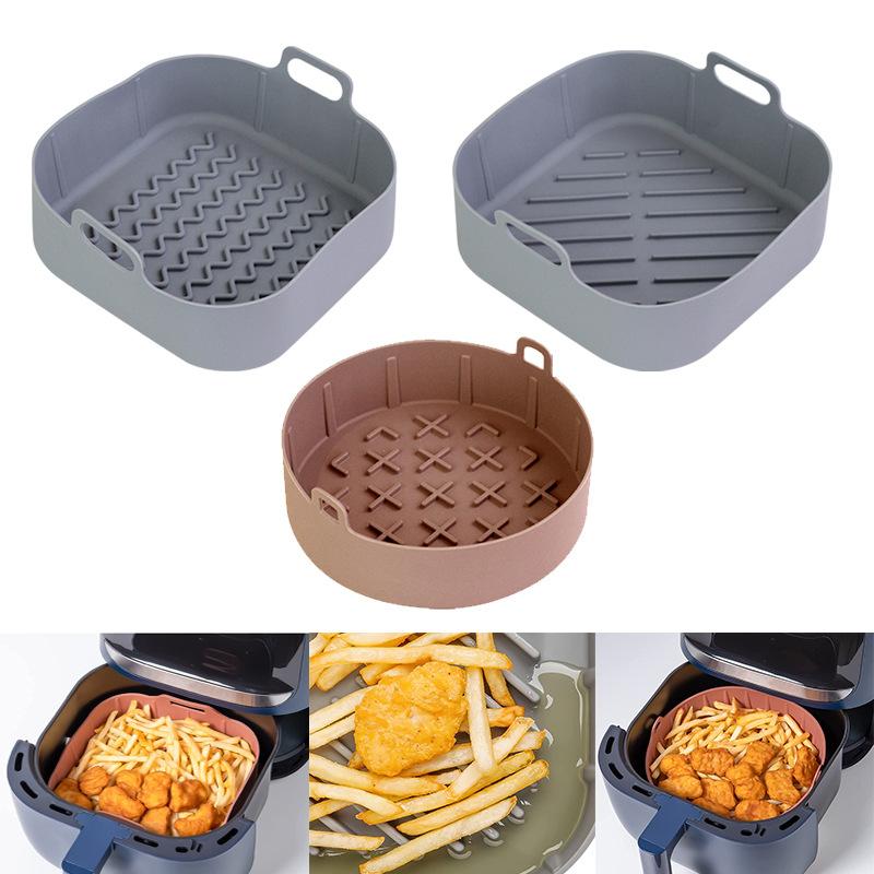 New Air Fryer Silicone Grill Pan Multifunctional Silicone Pad Air Fryer Silicone Pot square wave grey