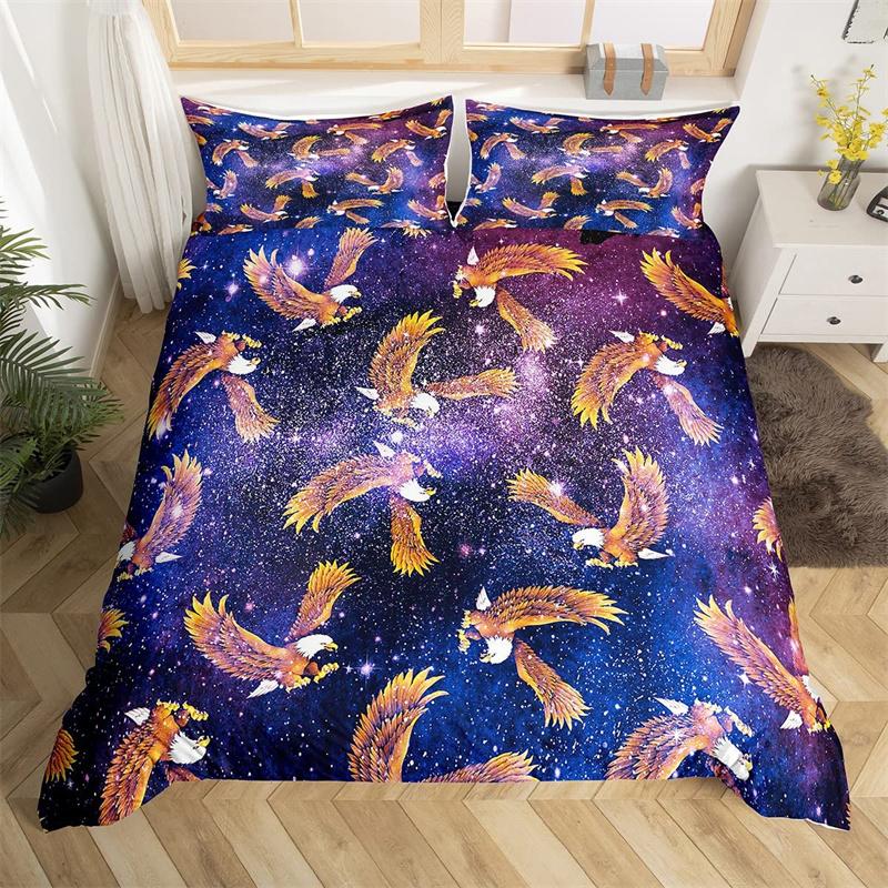 Raccoon Bedding Set Cute Cartoon Animal Duvet Cover Set Universe Galaxy Comforter Cover Polyester Red Starry Sky Bedspread Cover