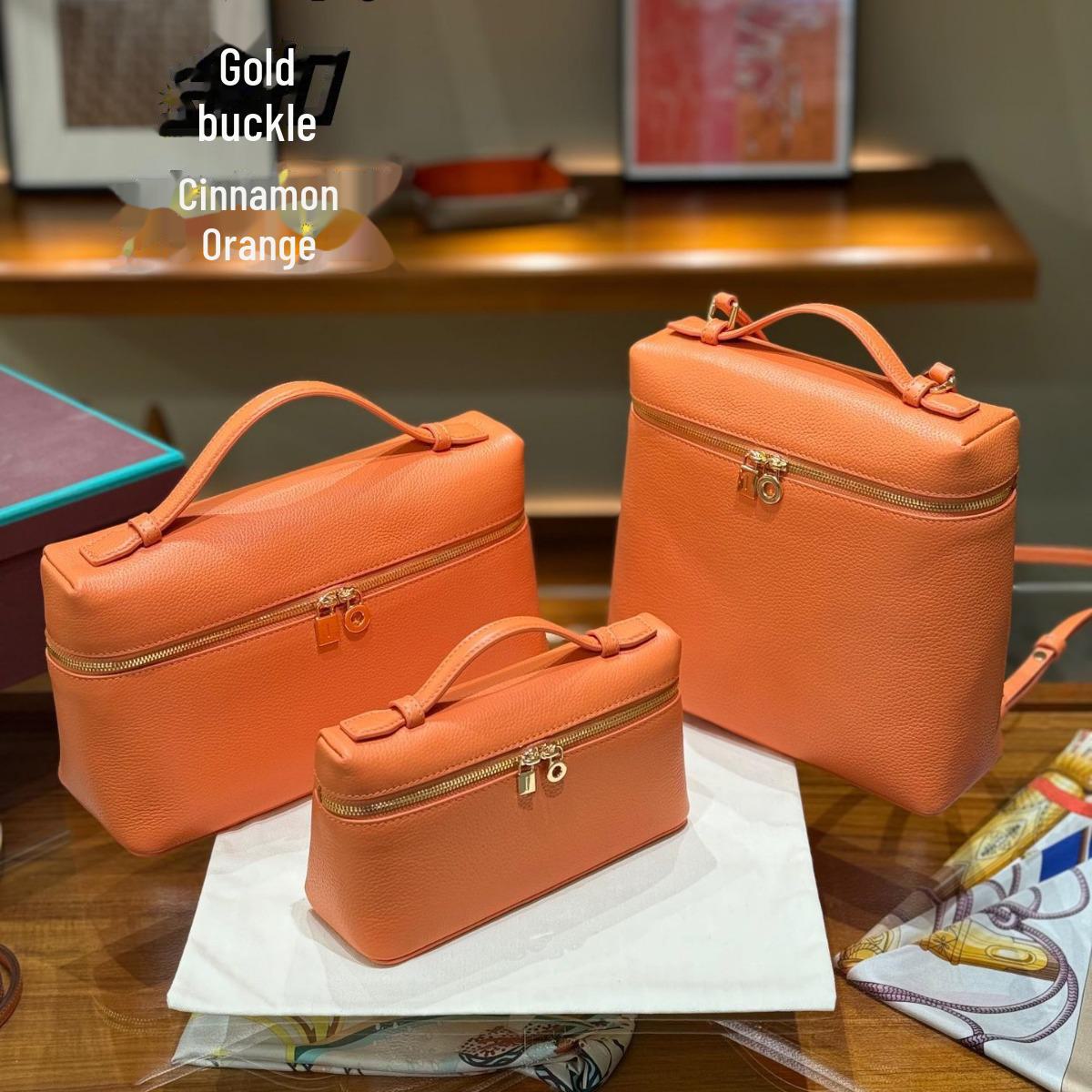 

Коричневая оранжевая кожаная ланч-бокс и школьная сумка-мессенджер LP19 with Gift Box оранжевый/коричный