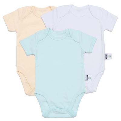 70cm Small Organic Cotton GOTS Certified Short Sleeve Baby Rompers for Boys In Light Cream and Set of 3 Blue X Yellow X [psastel Organic] 100% Blue,