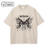 Camiseta Informal Lavada para Hombre con Estampado de Mariposas Góticas Verano Corte Holgado Algodón Puro Cuello Redondo Manga Corta Estilo Retro Urbano