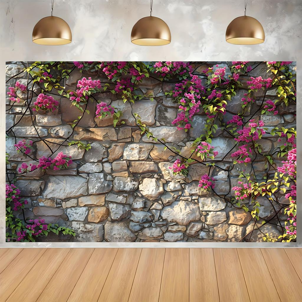 A stone wall flower background cloth - spring and summer flower background wedding birthday flower party prop