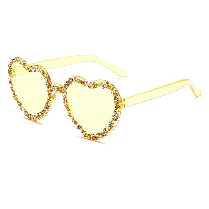 KAMMPT Rimless Heart Shaped Sunglasses with Rhinestones Women New Fashion Beach Vacation Shades Trendy Handmade Rave Sun Glasses