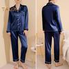 2 Pcs/Set Pajamas Suit Satin Single-breasted Cardigan Shirt V Neck Notch Collar Solid Color Shirt Wide Leg Loose Trousers Nighty Suit Sleepwear