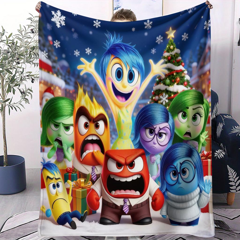 Inside Out Theme Christmas Blanket Quality Winter Soft Warm Throw Blanket Girls Boys Gift For Couch Bed Office Camping Travel
