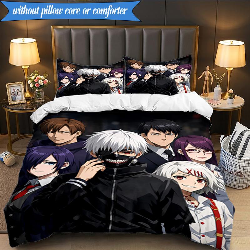 3PCS Tokyo Ghoul Masked Mystery Bedding Set 2D Printing (Includes 1 Duvet Cover + 2 Pillowcases Coreless), Bedroom decor,Fan gift