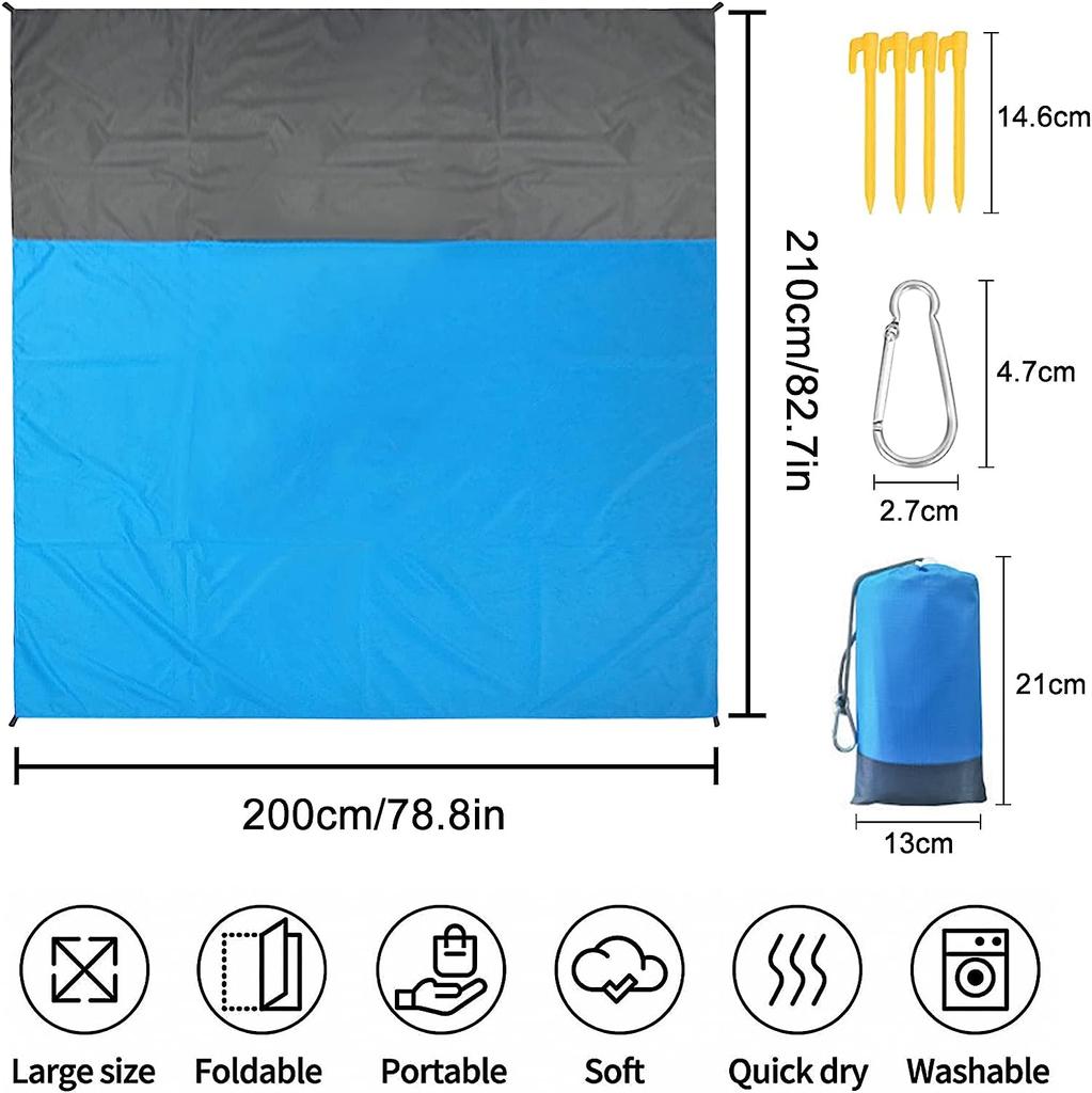 2x2.1m Waterproof Pocket Beach Blanket Folding Camping Mat Mattress Portable Lightweight Mat Outdoor Picnic Mat Sand Beach Towel