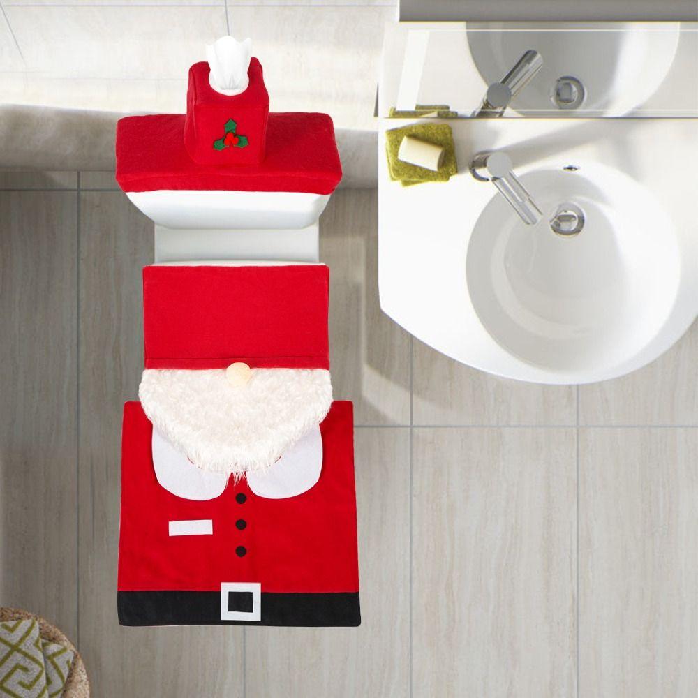 Cute Toilet Seat Cover Polyester Toilet Cover Set New Christmas Toilet Lid Cover  Christmas