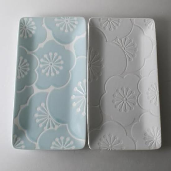 Paar langer Teller mit und Pflaume 25 x in Hellblau und ist ein Fachbegriff für Perfekt zum Servieren von Hors und Japanischem Das erhabene Design