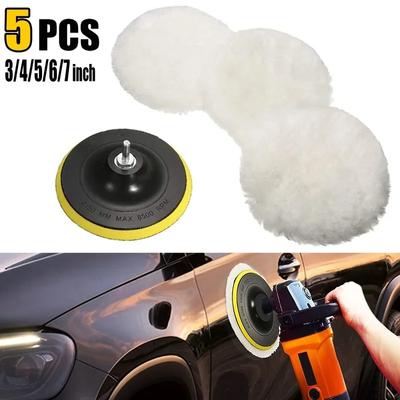 5-teiliges Auto-Polierpad-Set aus Wolle, Polierrad-Werkzeug, 3/4/5/6/7 Zoll, Bohr-Polierscheiben-Kit für Autopolierer, Autolack-Wachspflege
