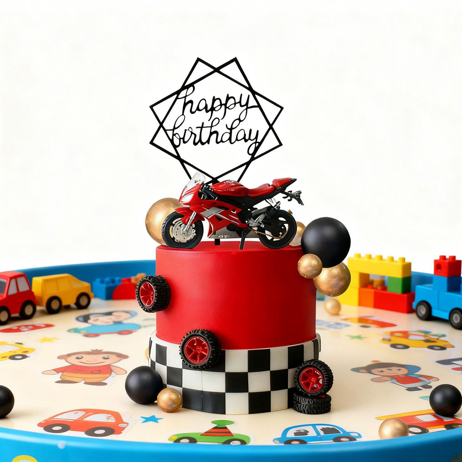 

Birthday Cake Topper,Kids Party Decoration for Men Boys,Birthday Supplies,Motorbike Theme Style B