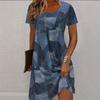 2025 New Women's Printed Casual Short Sleeve Crew Neck Pendulum Dress Women's Clothing