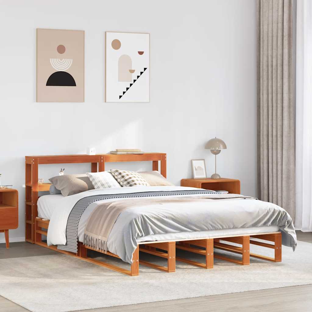 Solid Wood Bed without Mattress Wax Brown 135 x 190 cm Pine Wood