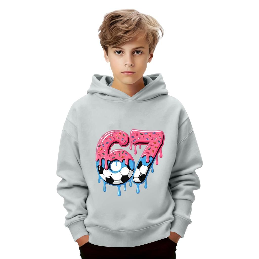 Kids' Long Sleeve Loose Pullover Letter Print Drawstring Hooded Sweatshirt