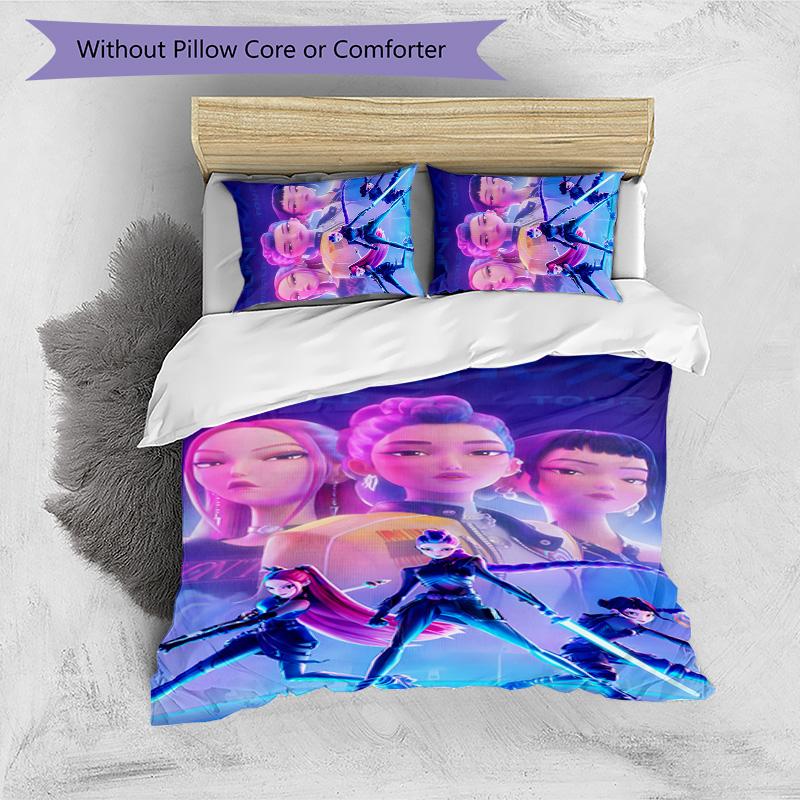 KPOP Hunter 3pcs Bedding Set Duvet Cover Closure Includes 1 Duvet Cover & 2 Pillowcases for All Seasons Bedroom Home Dorm Decor