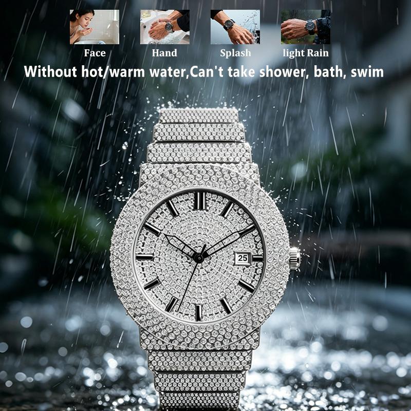 Damen Strass Uhren Hip Hop Stil Diamantbesetzte Quarz Armbanduhr Wasserdichte Schmuckuhr für Sie