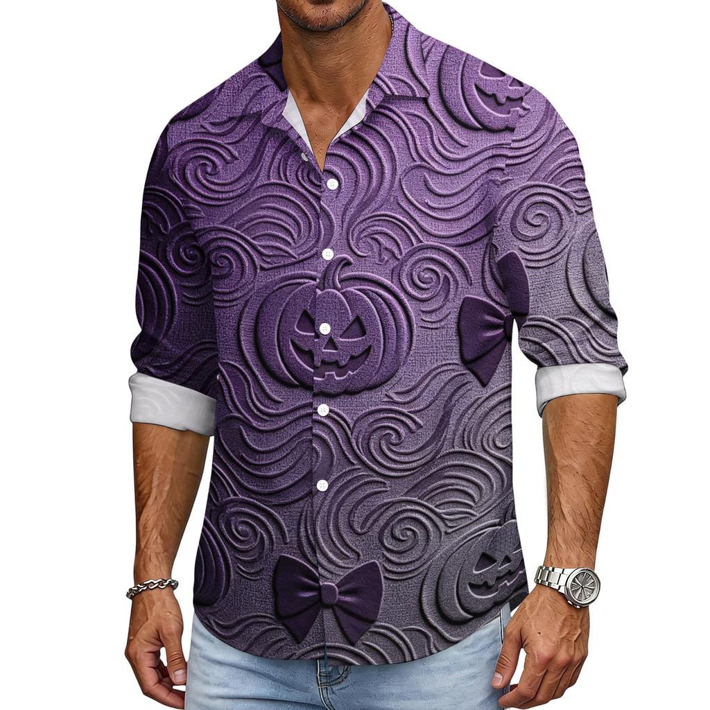 Men's Halloween Loose Fit Long Sleeve Shirt Button Down Collar Casual Retro Style Breathable Shirt for Autumn Spring Outdoor Daily Wear