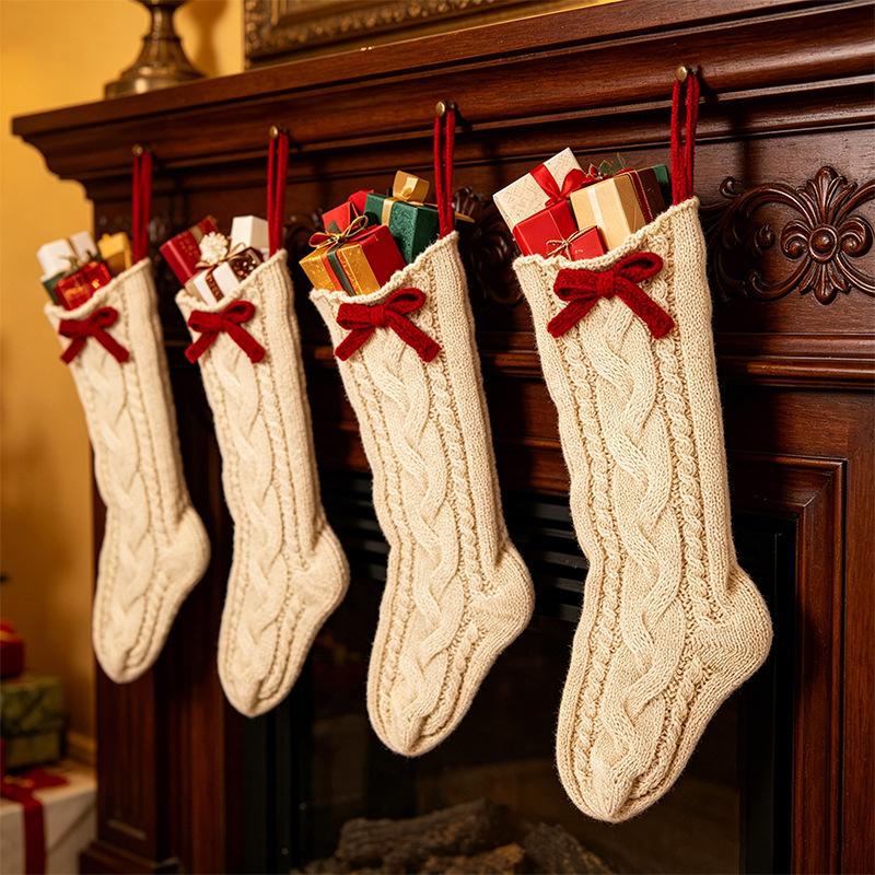 Christmas decorative stockings twisted knitted socks modeling Christmas tree pendant Christmas decorative Christmas stockings pendant gift