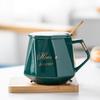 Diamond Pattern Ceramic Coffee Cup Set with Lid & Spoon