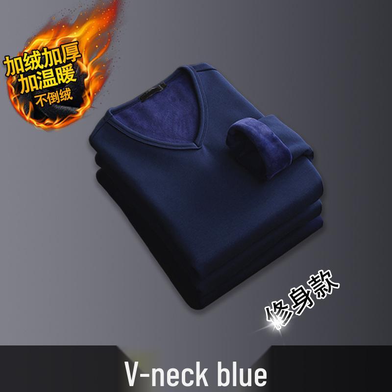 Men's Round Neck Long-Sleeve Velvet T-Shirt - Warm, Slim Fit Base Layer for Autumn/Winter