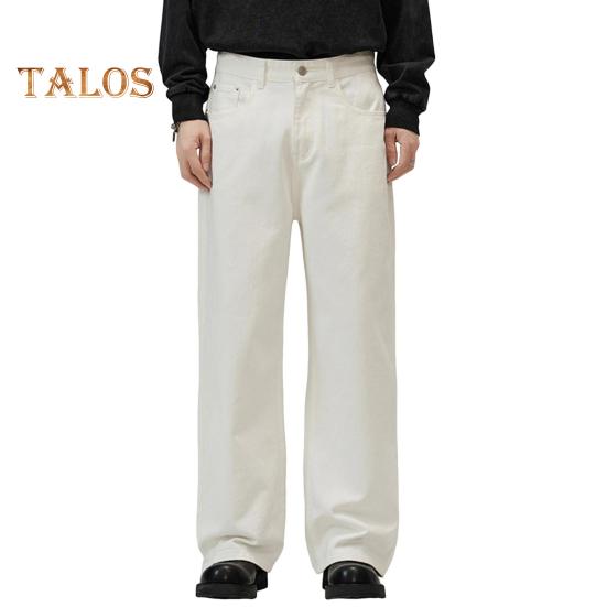 Men Pants Solid Color Straight Wide Leg Retro Style Pants with Pockets Zippered Trousers for Daily Home Streetwear Sports
