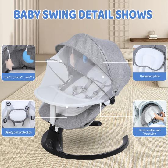 Elektrické houpací křeslo s inteligentním indukčním systémem a bezpečnostním pásem Dálkové ovládání Kompatibilní s Bluetooth Elektrické houpátko Opěrka zad Chytré houpání