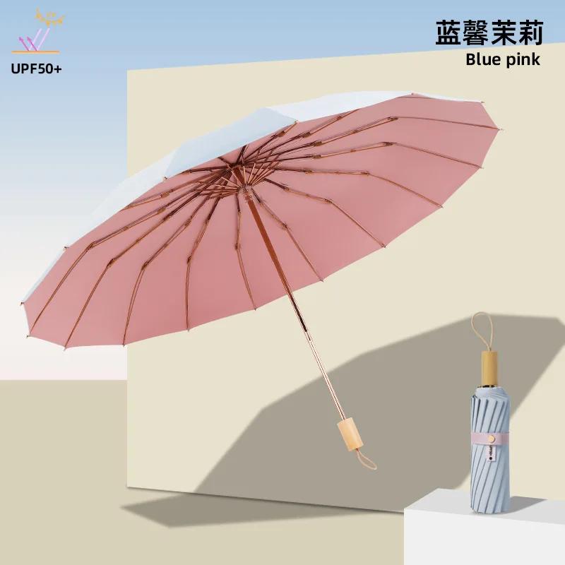 

16 спиц 3 сложения Солнцезащитный зонт Ветрозащитный Защита от УФ-лучей Зонт Компактный Для женщин На любую погоду Для путешествий Iron&16K