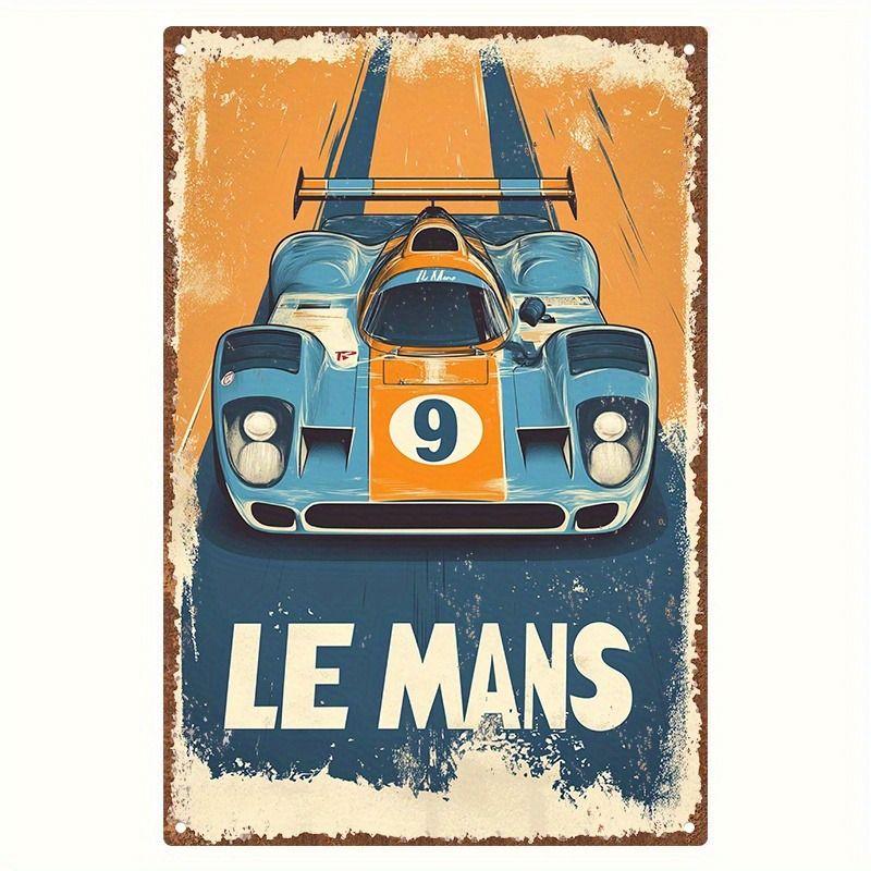 Racing Car Retro Style Metal Decorative Painting for Garage Room Decor