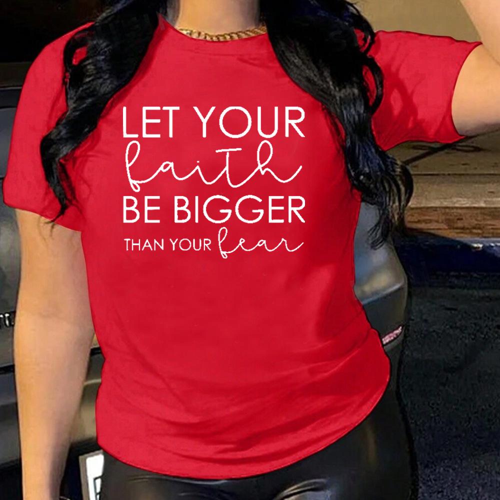 Let You Be Big Pattern Cotton T-Shirt Short Sleeve Round Neck Women 2d Print Tops