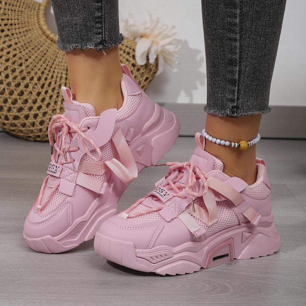 Lila Sneaker für Damen Atmungsaktive Chunky Plateau-Sneaker Damen Freizeitschuhe Slip-On Dicksohlige Sneaker Frau Sportschuhe
