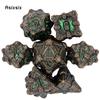 7 Pcs Yellow Green Flower Metal Dice Solid Metal Polyhedral Dice Set Suitable for Role-Playing RPG Board Game Role-Playing RPG