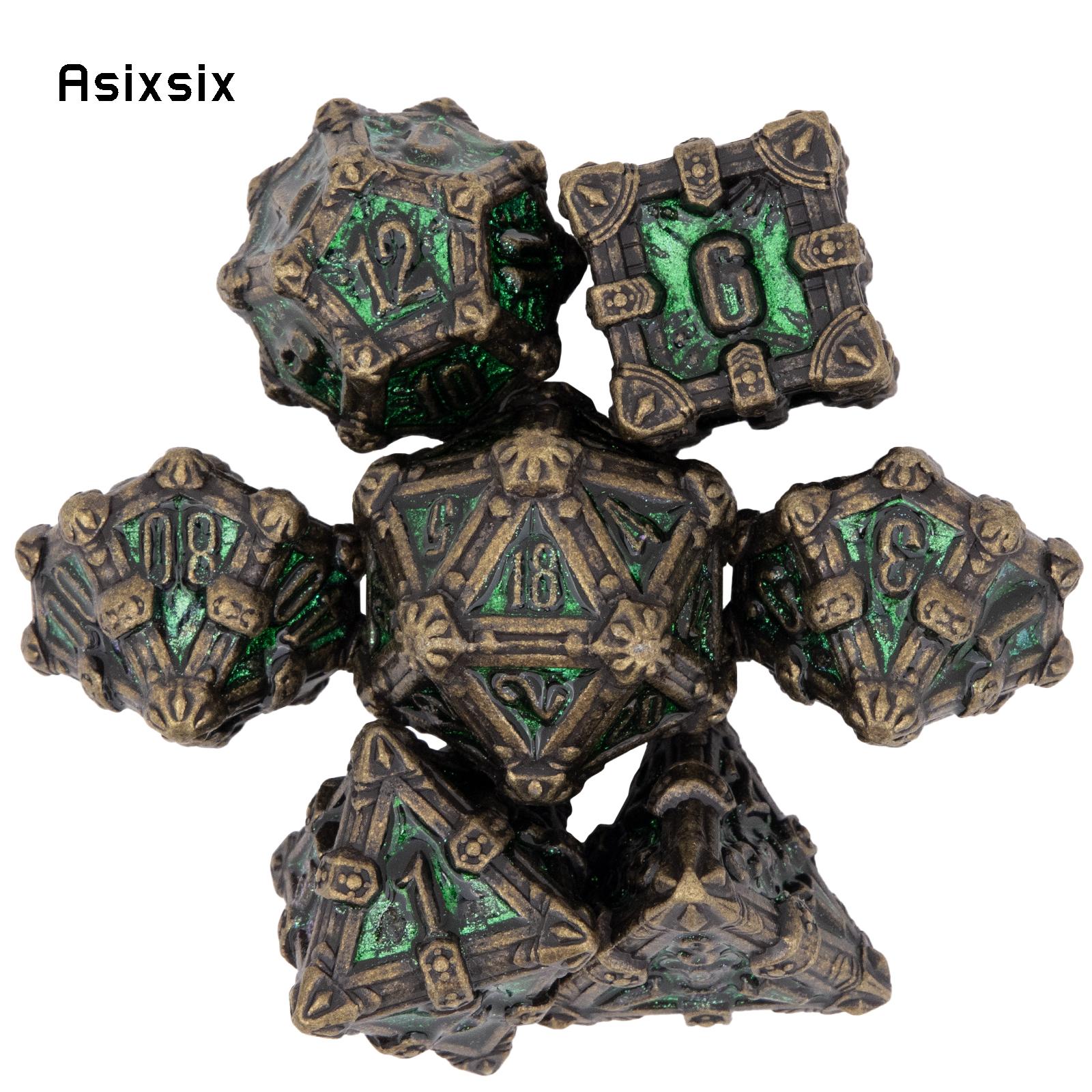 7 Pcs Yellow Green Flower Metal Dice Solid Metal Polyhedral Dice Set Suitable for Role-Playing RPG Board Game Role-Playing RPG
